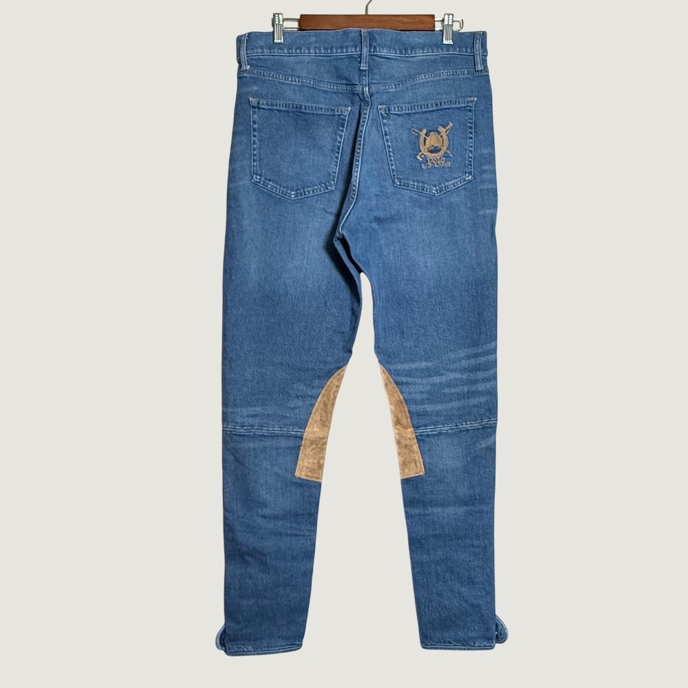 Polo Ralph Lauren Equestrian Jeans Womens 32 Blue Denim Suede Patch Willow Wash